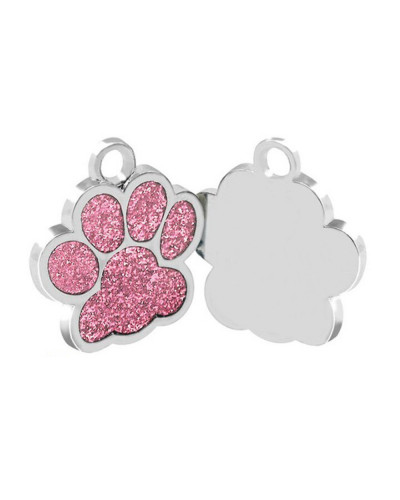 médaille pour chien empreinte pailletée rose